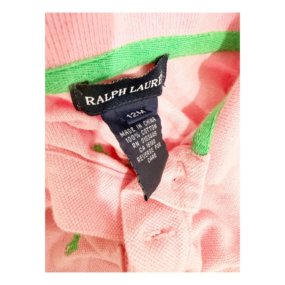 Ralph Lauren Baby Girls Pink Green All Over Pony Sleeveless Polo Shirt 12M